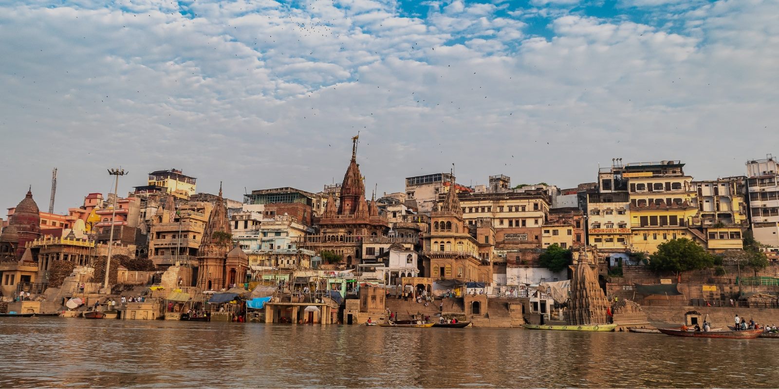 The ghats of Varanasi in warm morning light